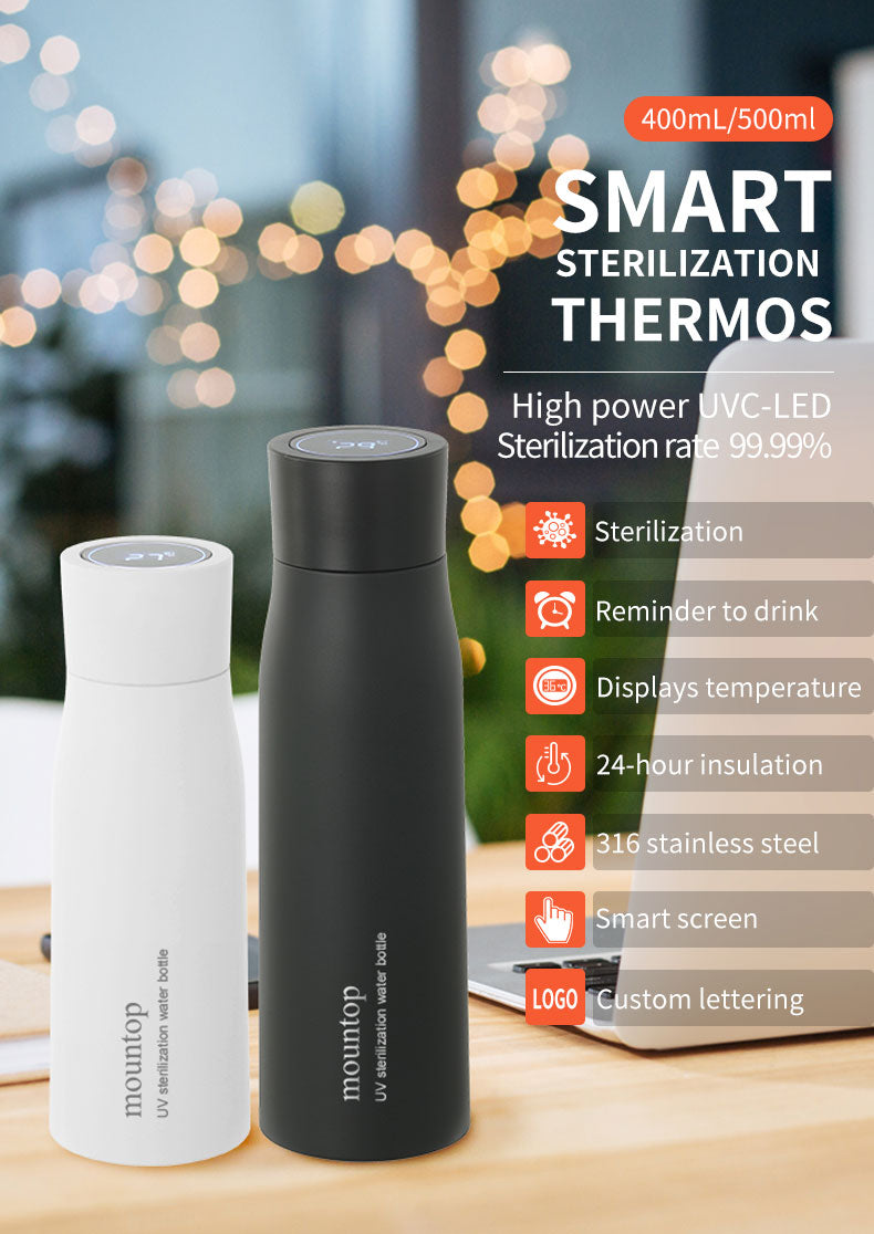 Water Bottle Electronic UV-C Water Purifier Self Cleaning Stainless Steel Insulated