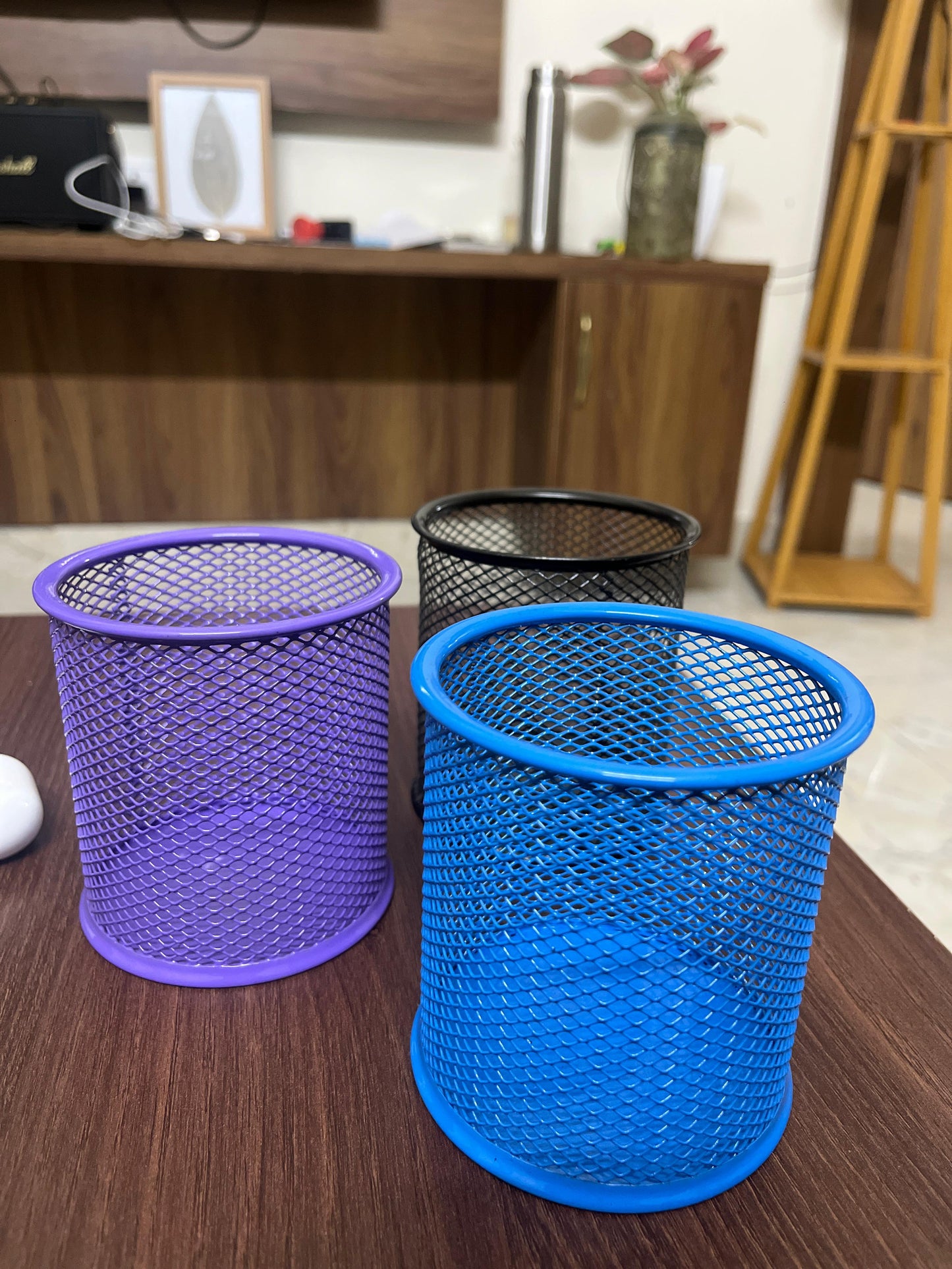 Metal Mesh Pen Holder | Colorful Desk Organizer (Black, Blue, Purple)