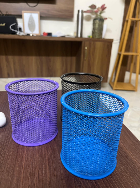 Metal Mesh Pen Holder | Colorful Desk Organizer (Black, Blue, Purple)